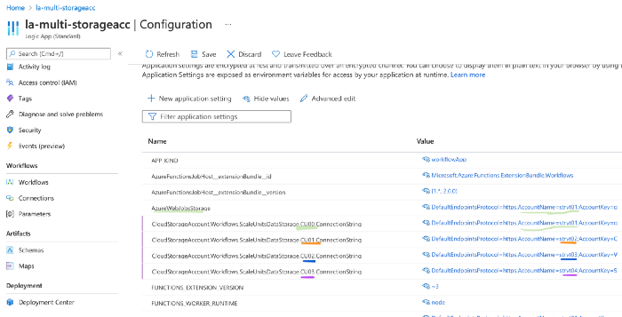 Link Azure Logic App Standard with multiple storage accounts